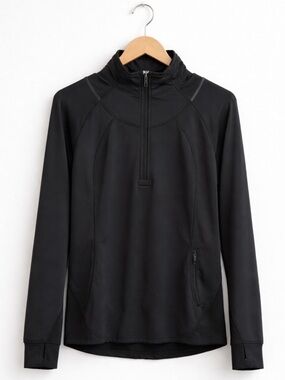 Lululemon Black Quarter Zip Pullover Size 8 Mesh Back Thumbholes Running Jacket